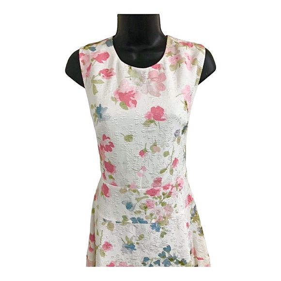 Karl Lagerfeld white jacquard print floral pink green rose fit & flare dress sz8 - Picture 5 of 14